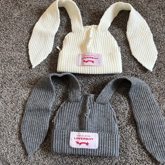 Accessories - Loverboy bunny ear beanie bundle set grey and white both new